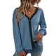 thumbnail image 1 of Cárdigan de mujer con escote en V, paneles a cuadros y hombros caídos - Top informal azul marino XL para el hogar y el aire libre, 1 of 6