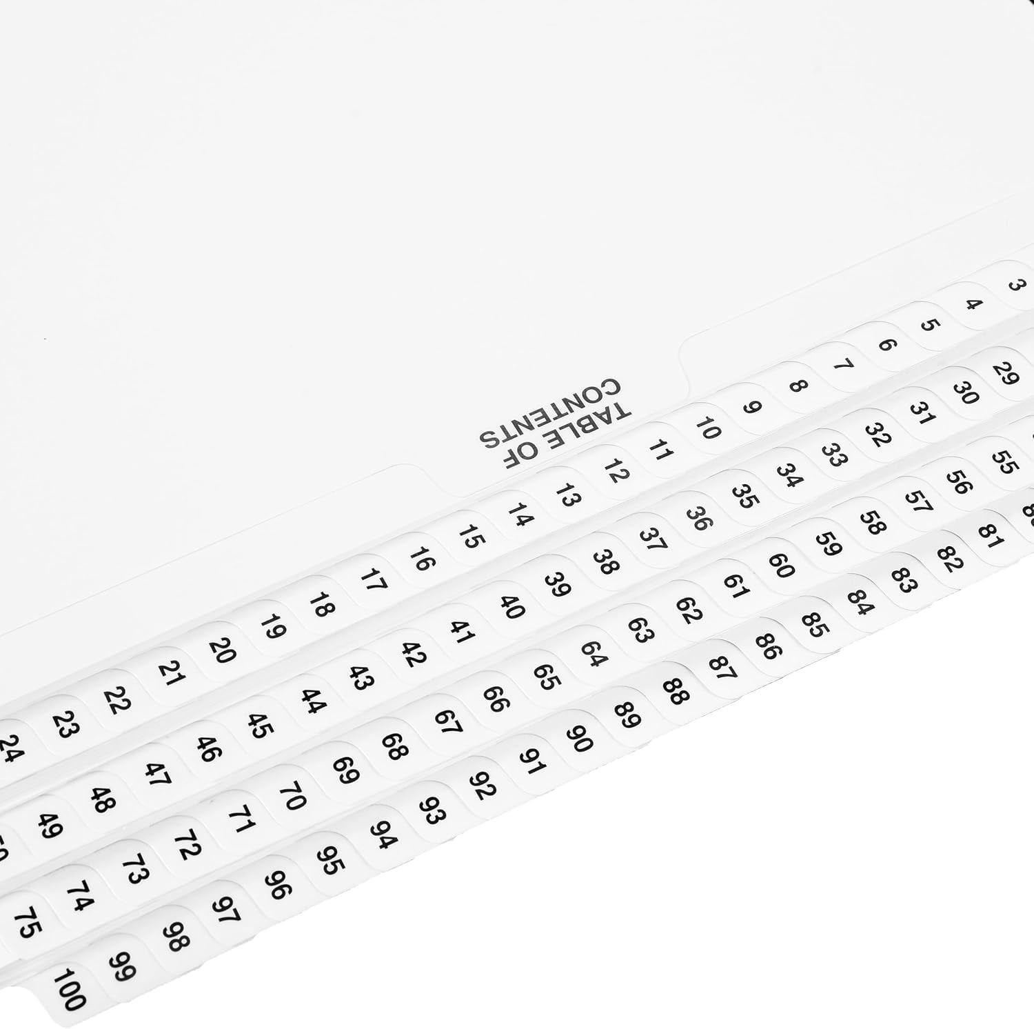 Exhibitindexes® Numbered Dividers 1-100 Punched - Side Collated Exhibit Tabs