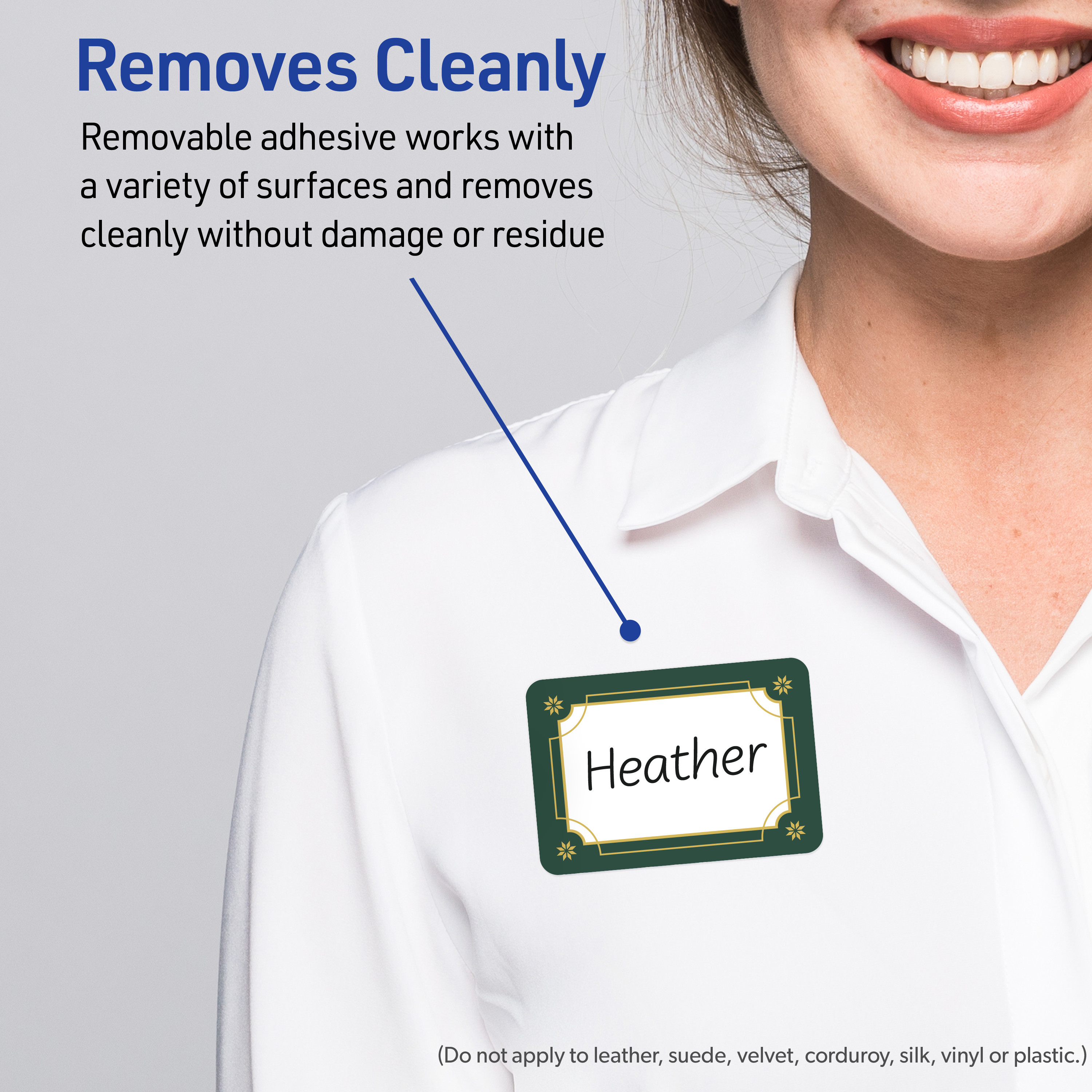 Avery Adhesive Name Tags, Matte White, Green & Gold