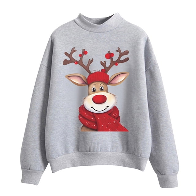 WEAIXIMIUNG Chandail en Molleton Surdimensionné pour Femmes Grande Taille Noël 2024 Imprimé Col Rond Manches Longues Pull à Capuche