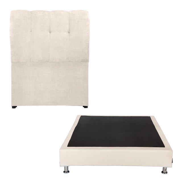 Box Base Cama Individual + Cabecera Nube Dicasa Crema