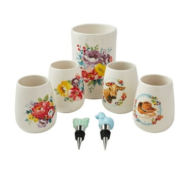 The Pioneer Woman Sweet Rose 7-Piece Stoneware Wine Set