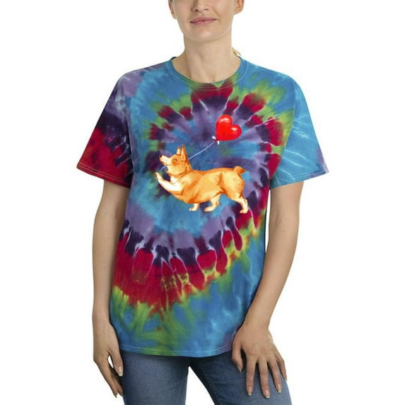 Welsh Corgi W Heart Balloon Tie Dye Spiral Women -Image by Shutterstock, Female Small