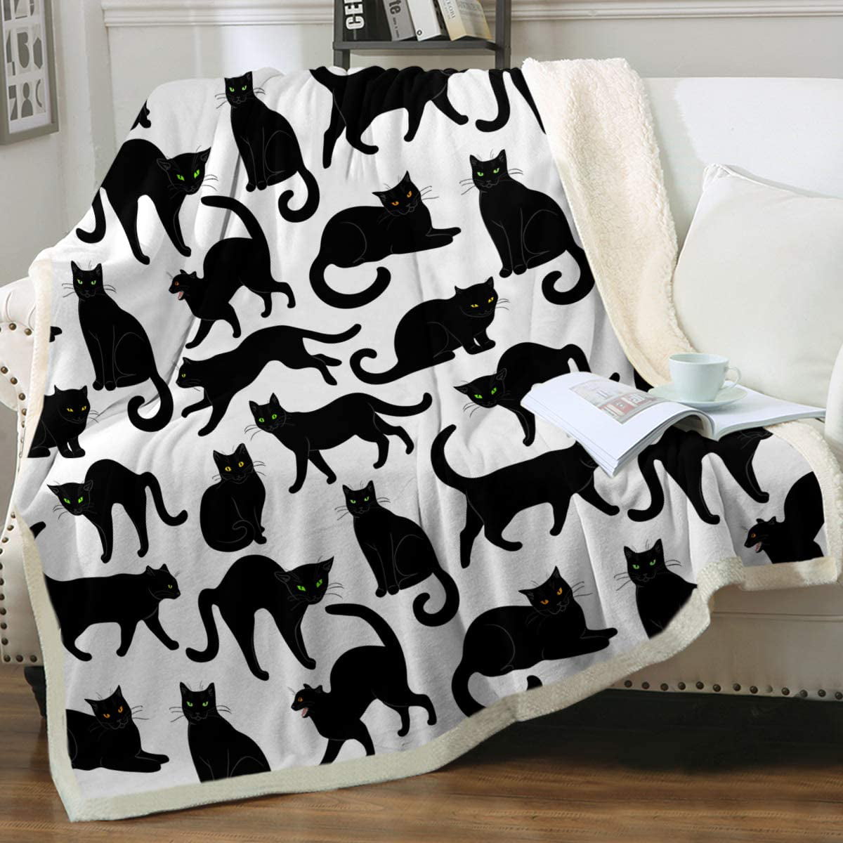 Pattern with Kitten Throw Blanket Micro Fleece Bed Blankets Super Soft Plush Suitable for Kids Teenagers Adults