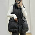 thumbnail image 6 of Htigea Women's Puffer Quilted Vest Stylish Zip Up Button Padded Gilet Lightweight Sleeveless Outerwear Jackets with Pockets Black M, 6 of 8