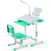 Arlopu Kids Desk and Chair Set, Height Adjustable Children School Study Writing Table with LED Lamp, Tilt Desktop, Storage Drawer