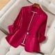 thumbnail image 1 of Blazer para mujer, color liso, solapa con botones, elegante chaqueta de traje, parte superior de poliéster para mujer, 1 of 6