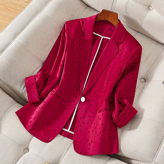 GaThRRgYP Open Front Blazers Jackets,Ladies Solid Color Lapel Button Elegant Suit Jacket Red S