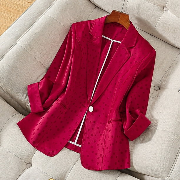Blazer para mujer, color liso, solapa con botones, elegante chaqueta de traje, parte superior de poliéster para mujer