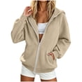 thumbnail image 2 of Xaqiouau Womens Solid Hoodies Fall Casual Long Sleeve Raglan Sleeve Full Zip Sweatshirt Loose Comfy Trendy Outer Tops with Side Pockets For Daily Athleisure Outfits Khaki XL, 2 of 7