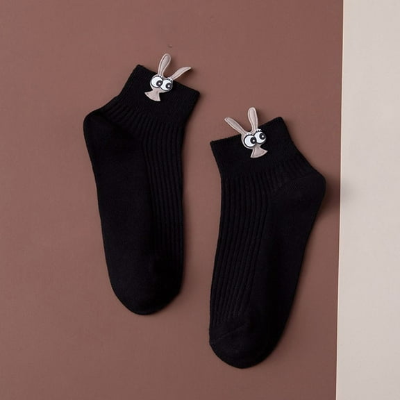 Cute Kawaii Solid Color Big Eyes Girls Cotton Rabbit Sock College style Socks Female Hosiery Casual Socks BLACK