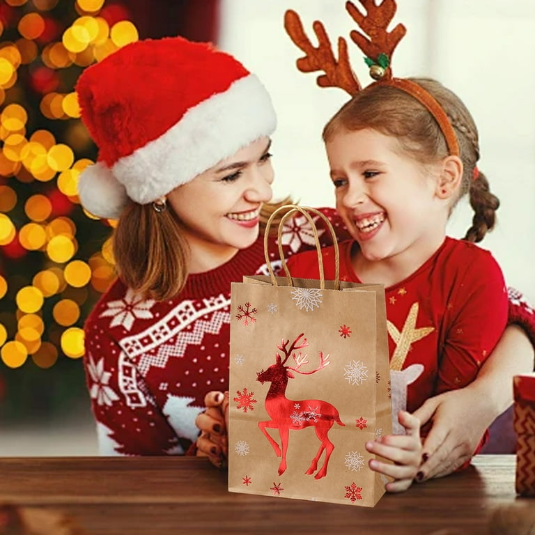 Darzheoy Christmas Kraft Gift Bags, Holiday Paper Gift Bags, Small