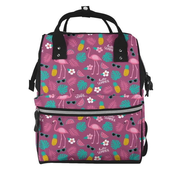 Disketp Summer Flamingo Mochila de Pañales de Gran Capacidad con Múltiples Bolsillos, Mochila de Viaje Multifuncional para Bebé, Unisex, Moderna y Resistente