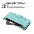 thumbnail image 6 of Phone Case for Samsung Galaxy A26 5G Wallet Cell Cover with Wrist & Shoulder Strap, Embossed Flower Flip Zipper Card Holder Slots Stand PU Leather Wallet Case for Women Girls Men Women, Green, 6 of 19