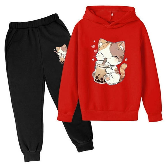 XEGLSBU Toddler Girl Fall Outfits 3T Dressy Girls Casual Outfits 2 Pcs Print Hoodie with Soft Pants Playful and Bottoms Comfy Daily Wear for Toddler Red Size 11-12 Years