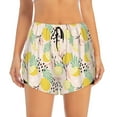 thumbnail image 2 of Vsdgher Lemon Leaves Print Women's Running Double Layer Shorts High Waisted with Pockets Elastic Yoga Workout Athletic Gym Sports, 2 of 8