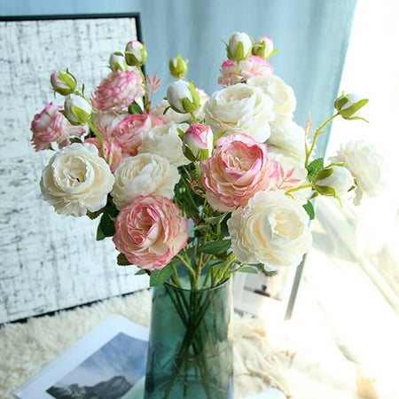 3Heads 67cm Artificial Rose Peony Fake Flower Bridal Bouquet Wedding ...