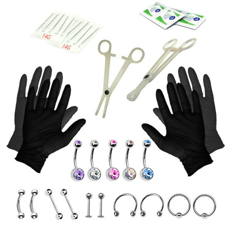 BodyJ4You 35PCS Professional Piercing Kit Stainless Steel 14G Double CZ Belly Navel Ring Set