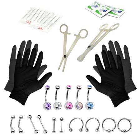 35PCS Professional Piercing Kit Stainless Steel 14G Double CZ Belly Navel Ring (Best Jewelry For Belly Button Piercing)