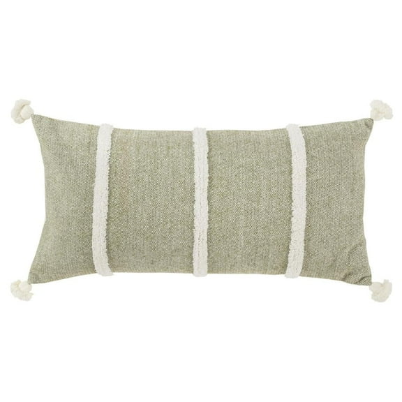 Rizzy Home Cotton Tassel Stripe Green 14"X26" Pillow Cover 2 Pack