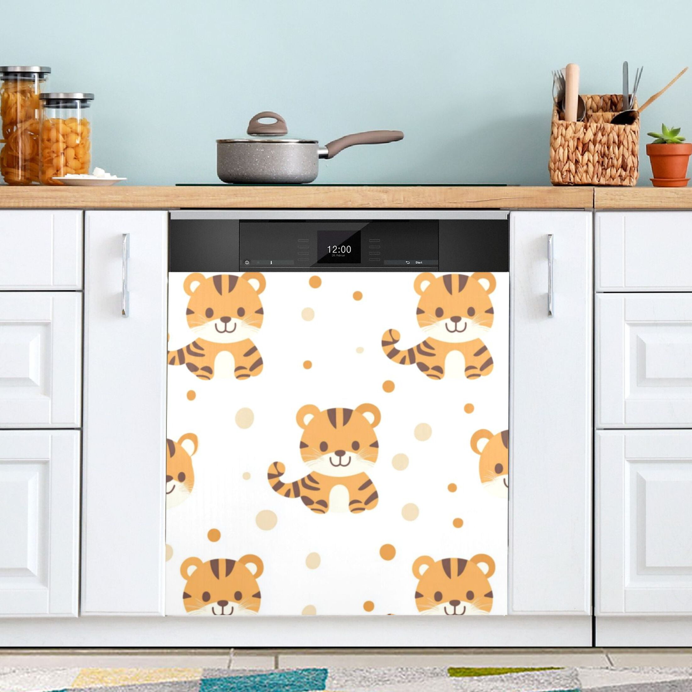 Dishwasher Magnetic Sticker 23x26 Inch Refrigerator Magnetic Sticker Washing Machine Magnetic Sticker Kitchen Panel Magnetic Sticker Home Decor Yellow Cartoon Tiger