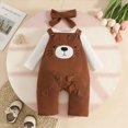 thumbnail image 2 of TOWED22 Baby Girl Fall Winter Clothes 3 Pieces Sets Long Sleeve Round Neck Floral Jumpsuit Romper Print Pants Headband Outfits Set(Brown,0-3 M), 2 of 9