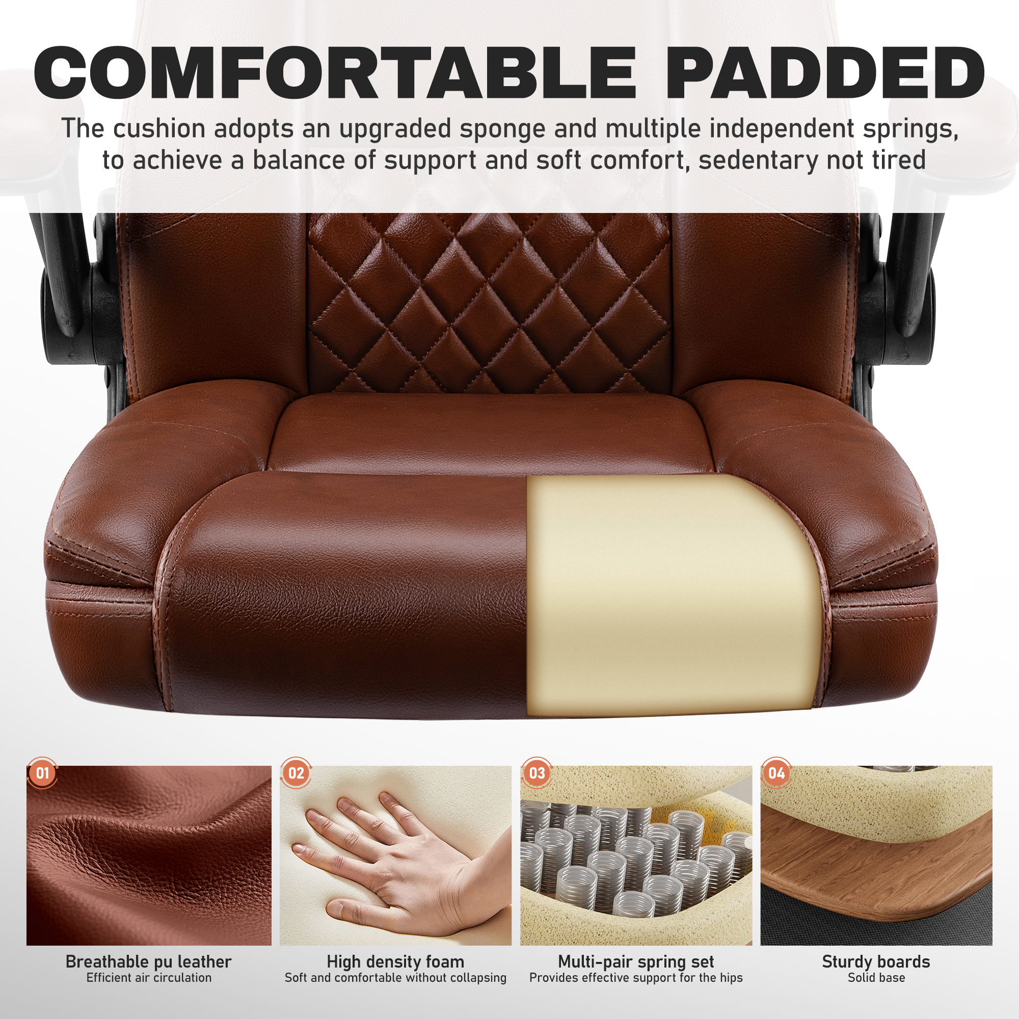 ALLGOD Leather Office Chair 400lbs, Ergonomic Desk Chairs with Back Support, Computer Chair with Wheels and Adjustable Armrest for Home Office, 360°Swivel Free, Dark Brown