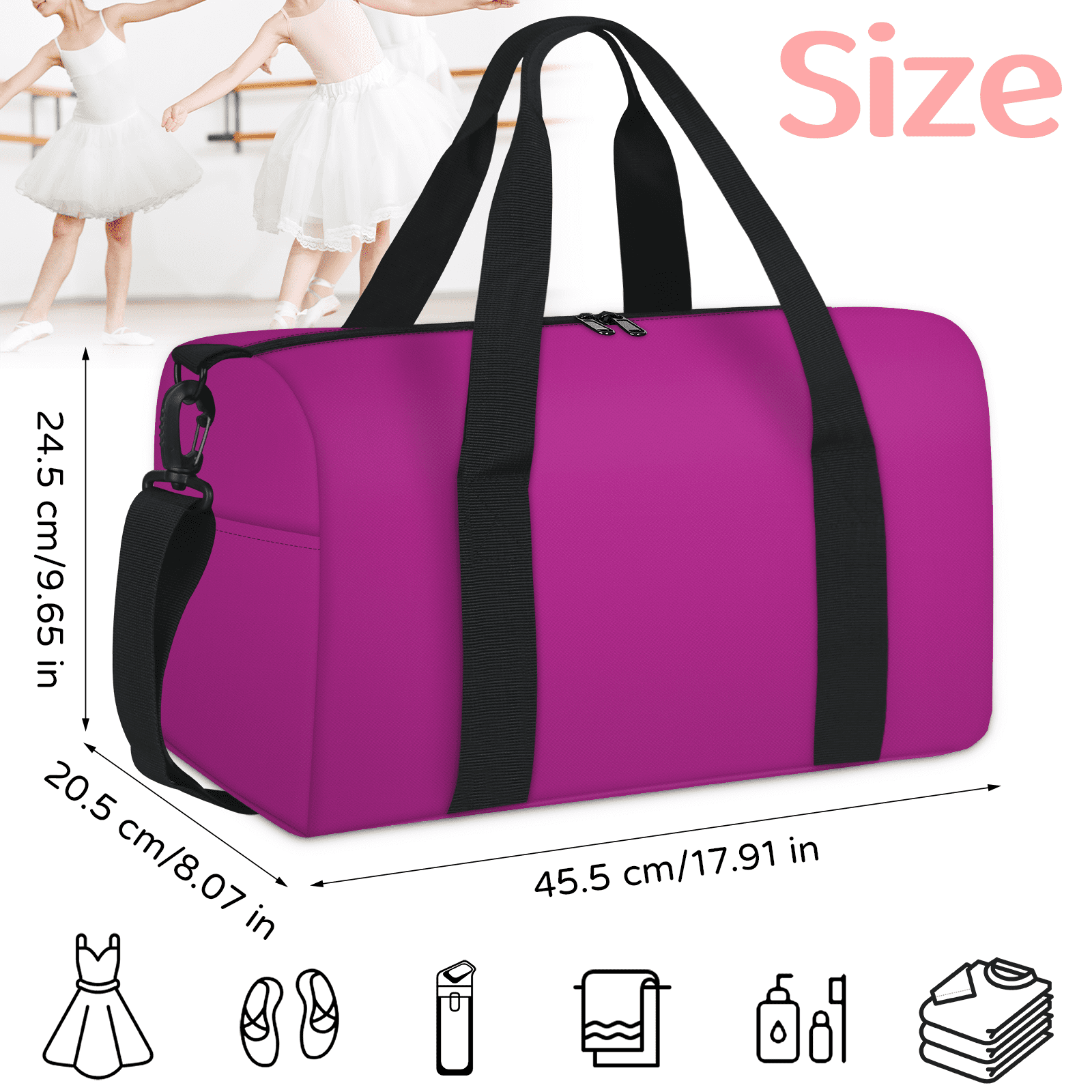 Herdesigns Rose Pink Travel Duffle Bag Sports Yoga Weekender Overnight Carry on Workout Bags Lightweight Waterproof Gym Tote Bag for Women
