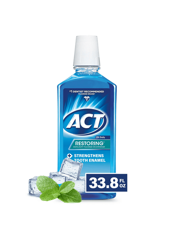 ACT Restoring Anticavity Fluoride Mouthwash with 11% Alcohol, Cool Mint, 33.8 fl. oz.