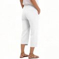 thumbnail image 4 of Cutuoiiu Women's Casual Solid Color Ruched Waist Capri Pants With Pockets Cotton Linen Blend Cropped Trousers Gifts, 4 of 5