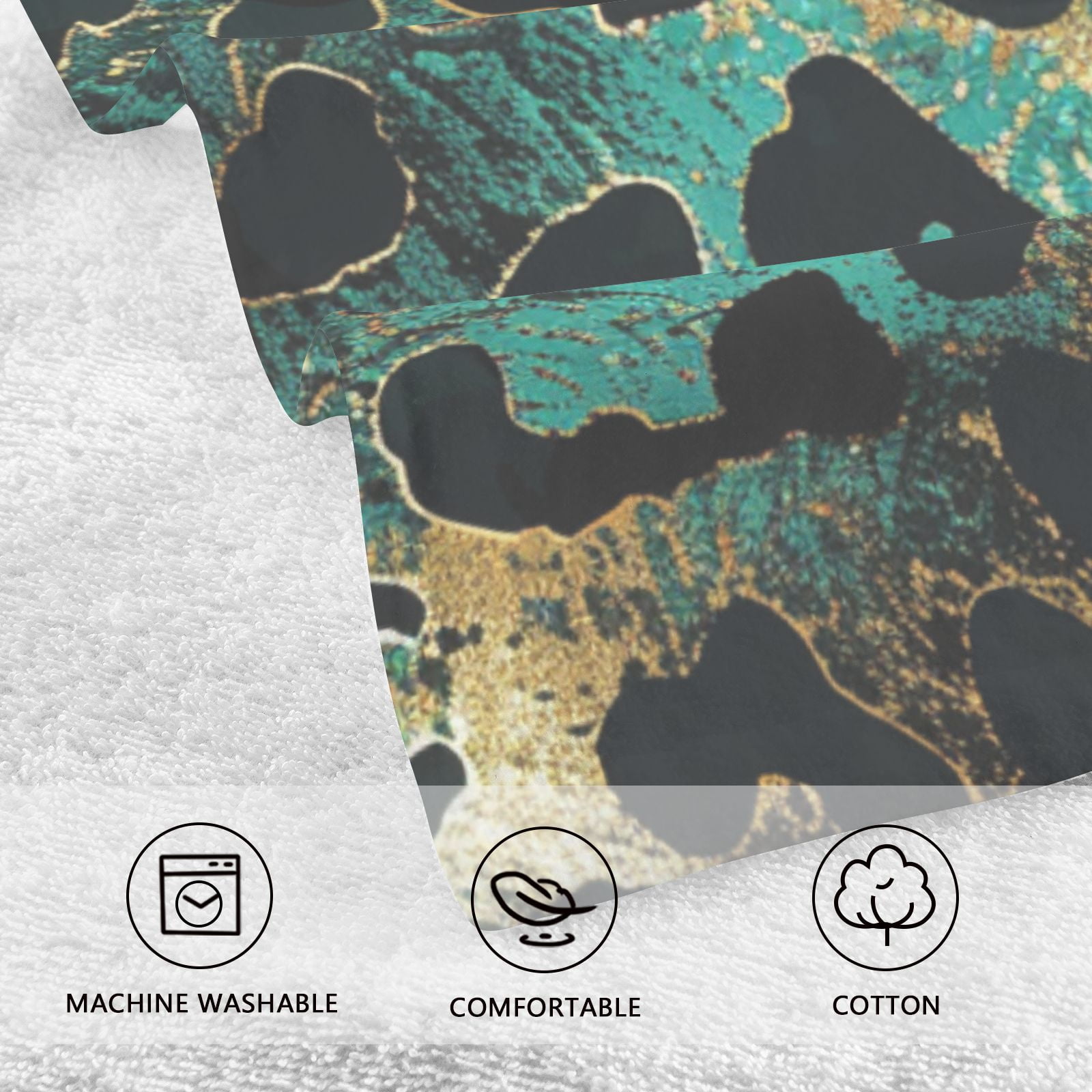 Teal Gold Leopard Hand Towels Cotton Bath Towels Large Face Towels Absorbent for Bathroom 2 Packs
