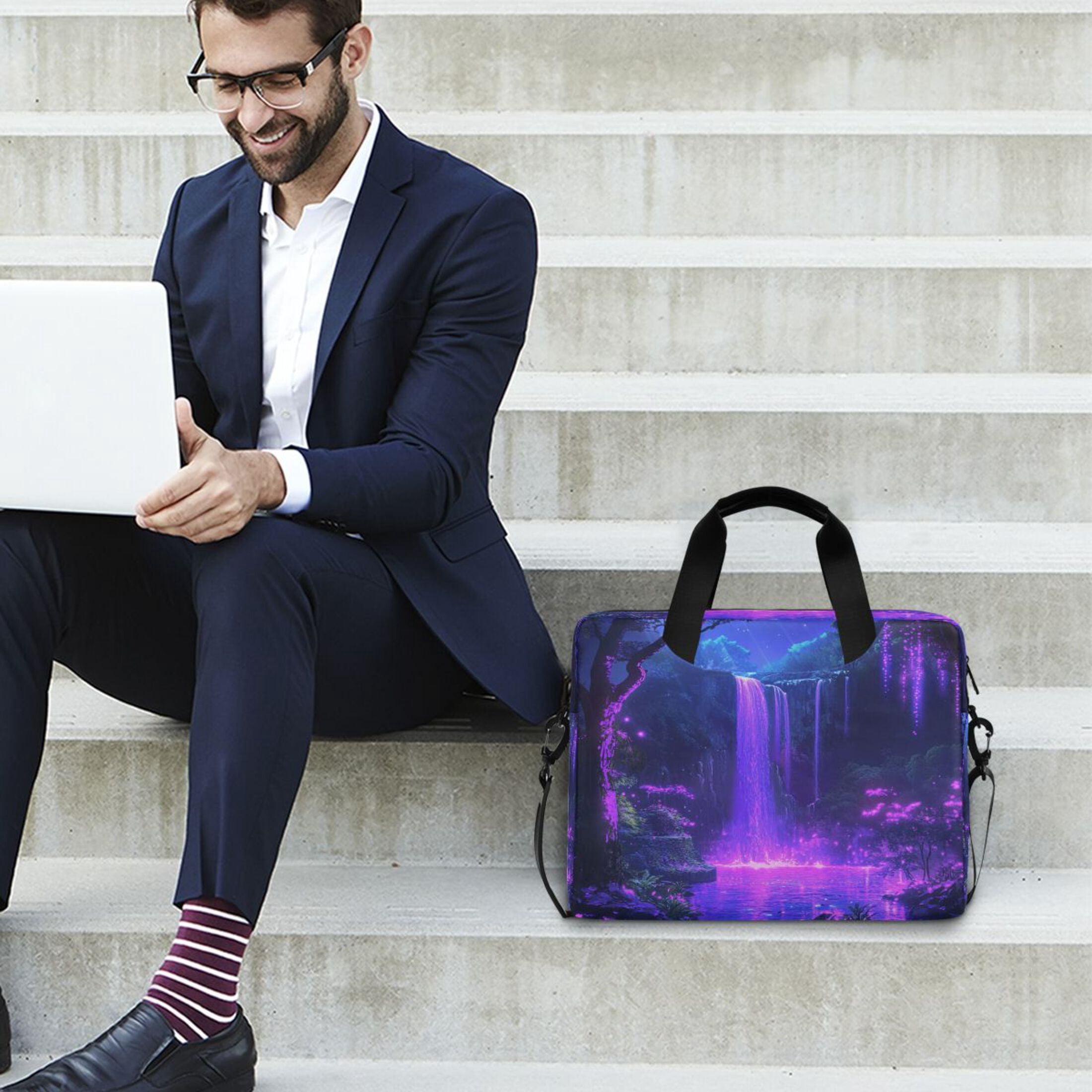 16" Laptop Tote Bag Laptop Sleeve Case Computer Briefcase for Work & Travel Purple Neon Waterfall