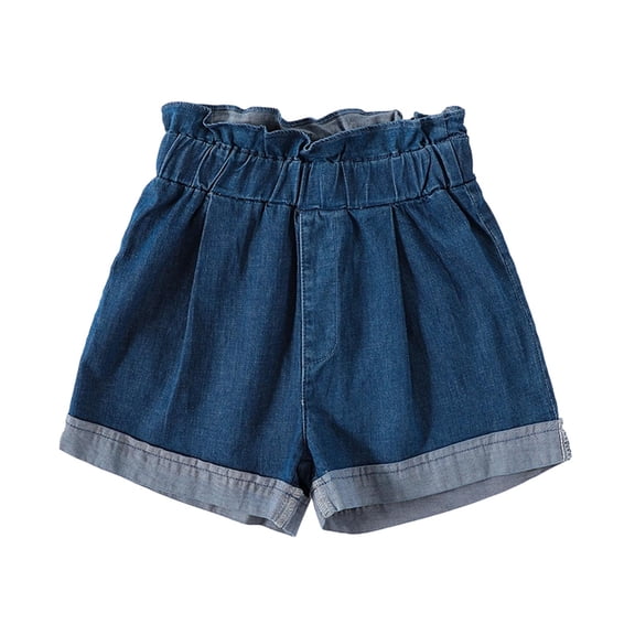 SEROYE Girls' Denim Shorts, Ruffled Elastic Waist 2-12Y Casual Summer Short Jeans for Toddler and Girls, Dark Blue 2-3 Years