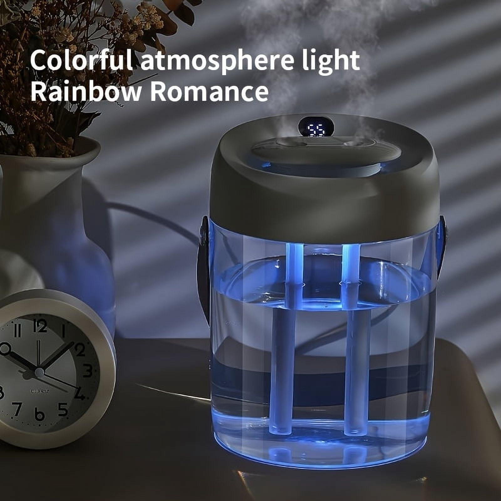 2025 New Version, 2L Large Capacity Dual Mist Humidifier with Handle & Digital Display, Portable Desktop Humidifier, Ultra-Quiet USB-Powered for Home Office Bedroom(Digital display version White)