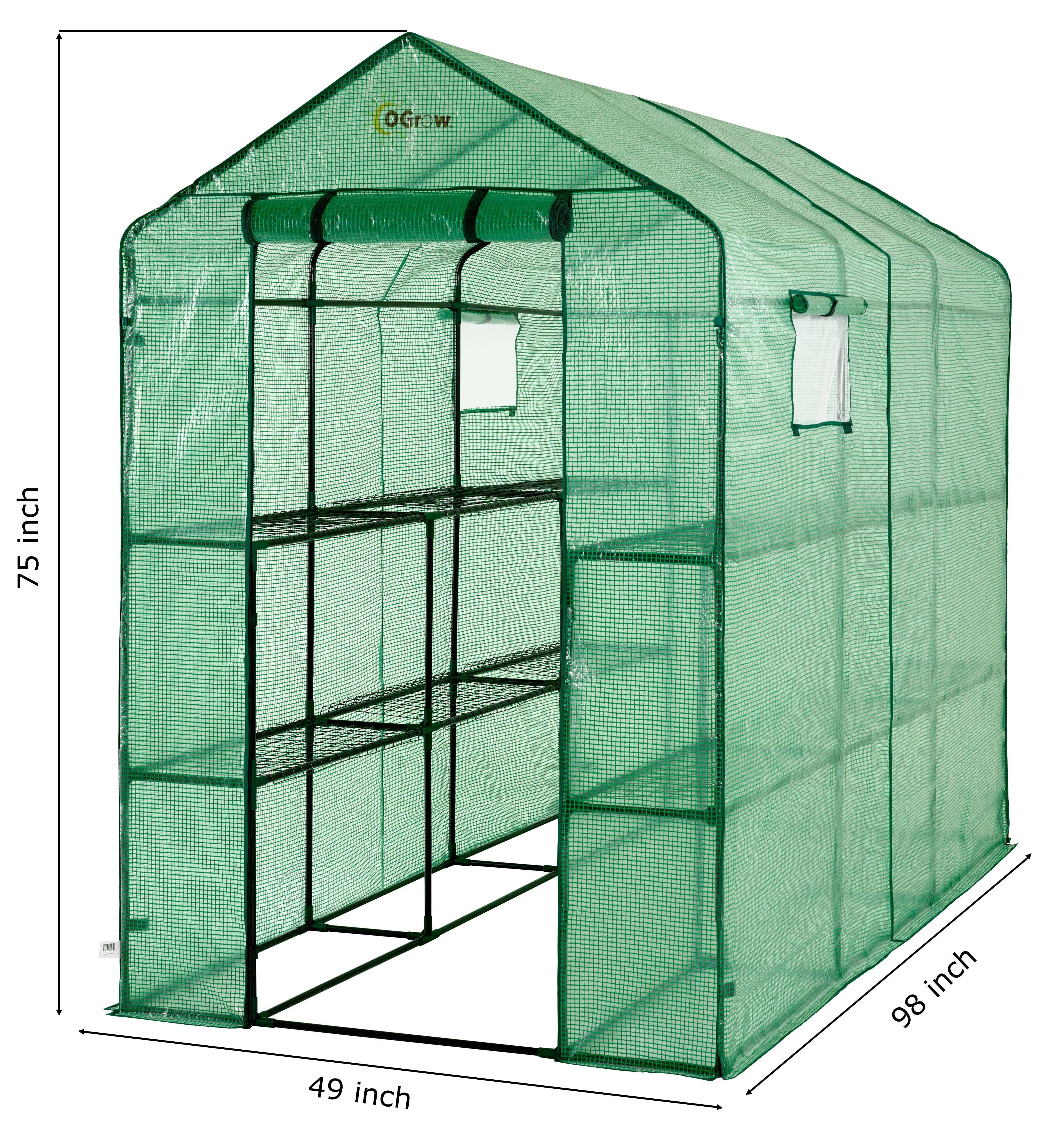 Machrus Ogrow Premium PE Greenhouse Replacement Cover for Your Outdoor Walk in Greenhouse - Green - Fits Frame 98"L x 49"W x 75"H