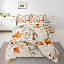 Manfei Happy Fall Full Size Comforter Sets,Cute Owl Bedding Comforter Set,Natural Maple Bedding Sets For Kids,Breathable Home Decor Reversible,3 Pieces