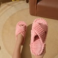 thumbnail image 2 of Xfvqtps Women Fluffy Slippers Cross Strap Stripe Open Toe Versatile Indoor Home Funny Winter Non-Slip Thick Sole Plush Slippers Pink, 2 of 9