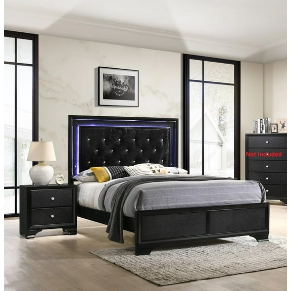 Esofastore 3-Piece Modern Glam Upholstered Queen Bedroom Set Black