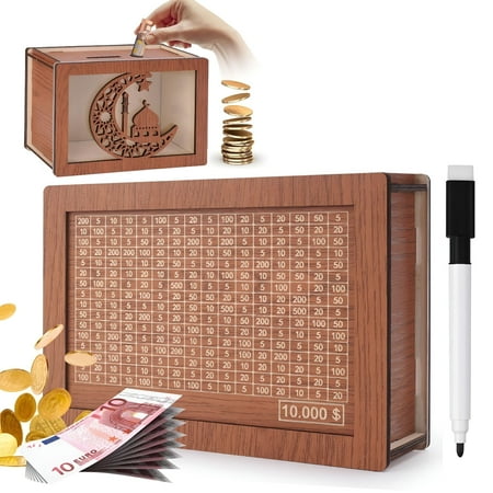 XIBUFE 2026 New Cash Vault Wooden Savings Box,Money Saving Box Counter,Cash Savings Box,Retro Style Wooden Money Box with Counter Piggy Bank,Cash Coin Retro Money Savings Box