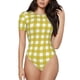 thumbnail image 1 of Fotbe Yellow Checkboard Body de Mujer con Cuello Redondo y Mangas Cortas, Sin Mangas Ajustado, Suave, Cómodo y Básico-XX-Large, 1 of 7