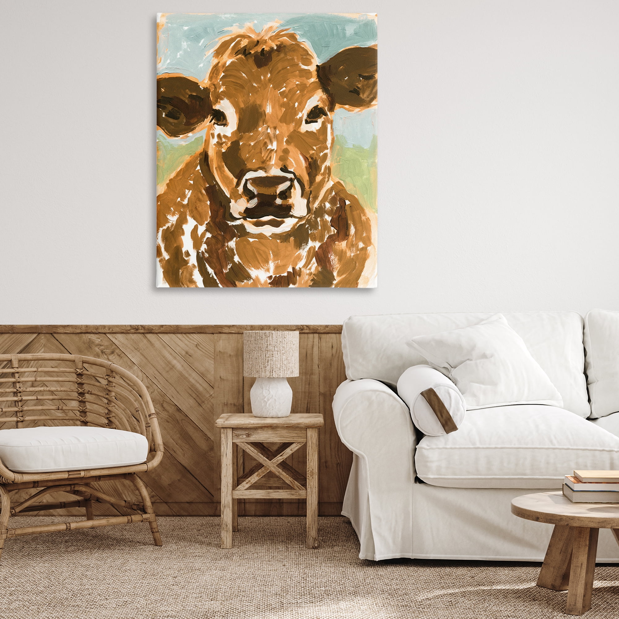 Stupell Industries Spotted Cattle Calf Animals & Insects Painting Gallery Wrapped Canvas Art Print Wall Art, 36 x 48