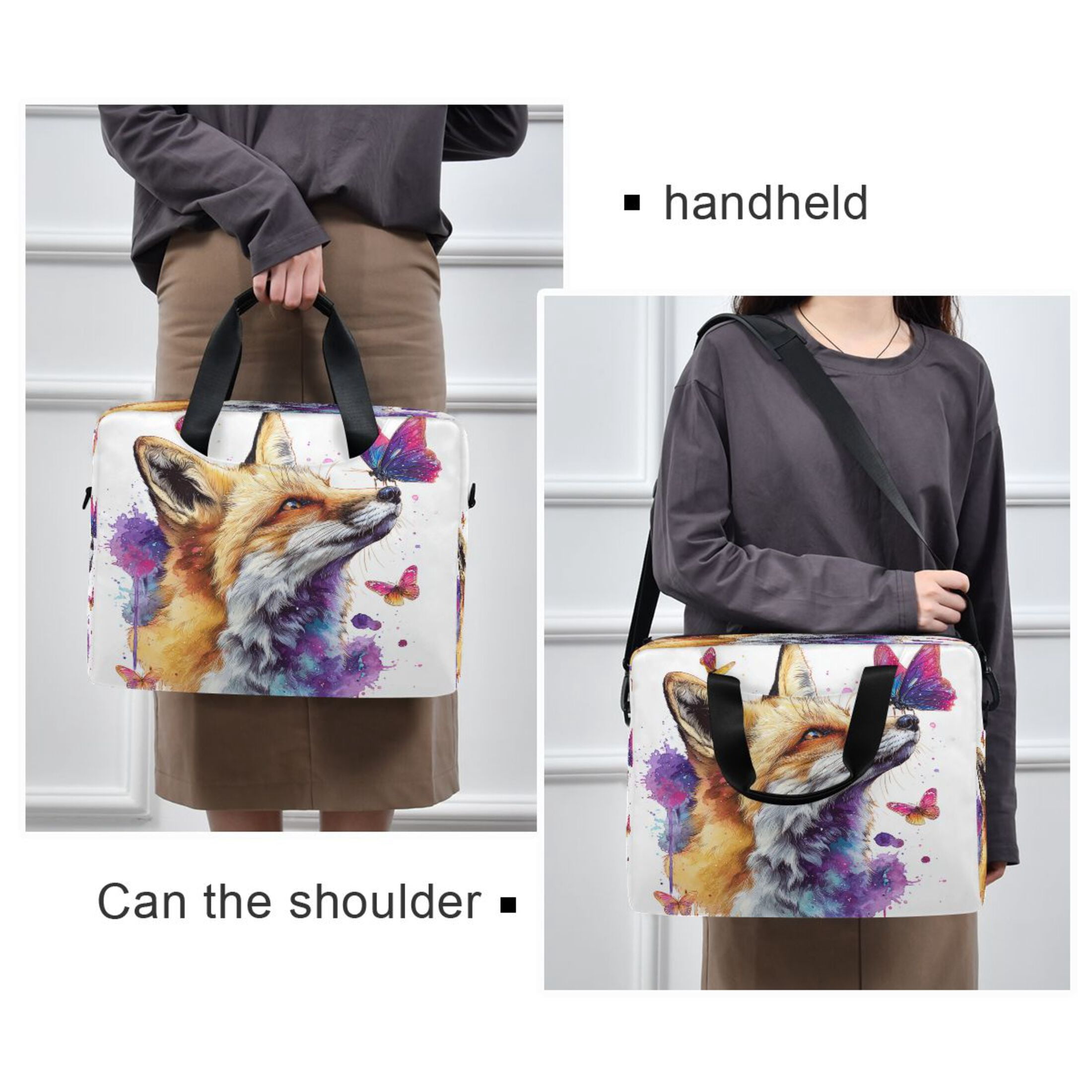 16" Laptop Tote Bag Laptop Sleeve Case Computer Briefcase for Work & Travel Fox and Butterflies