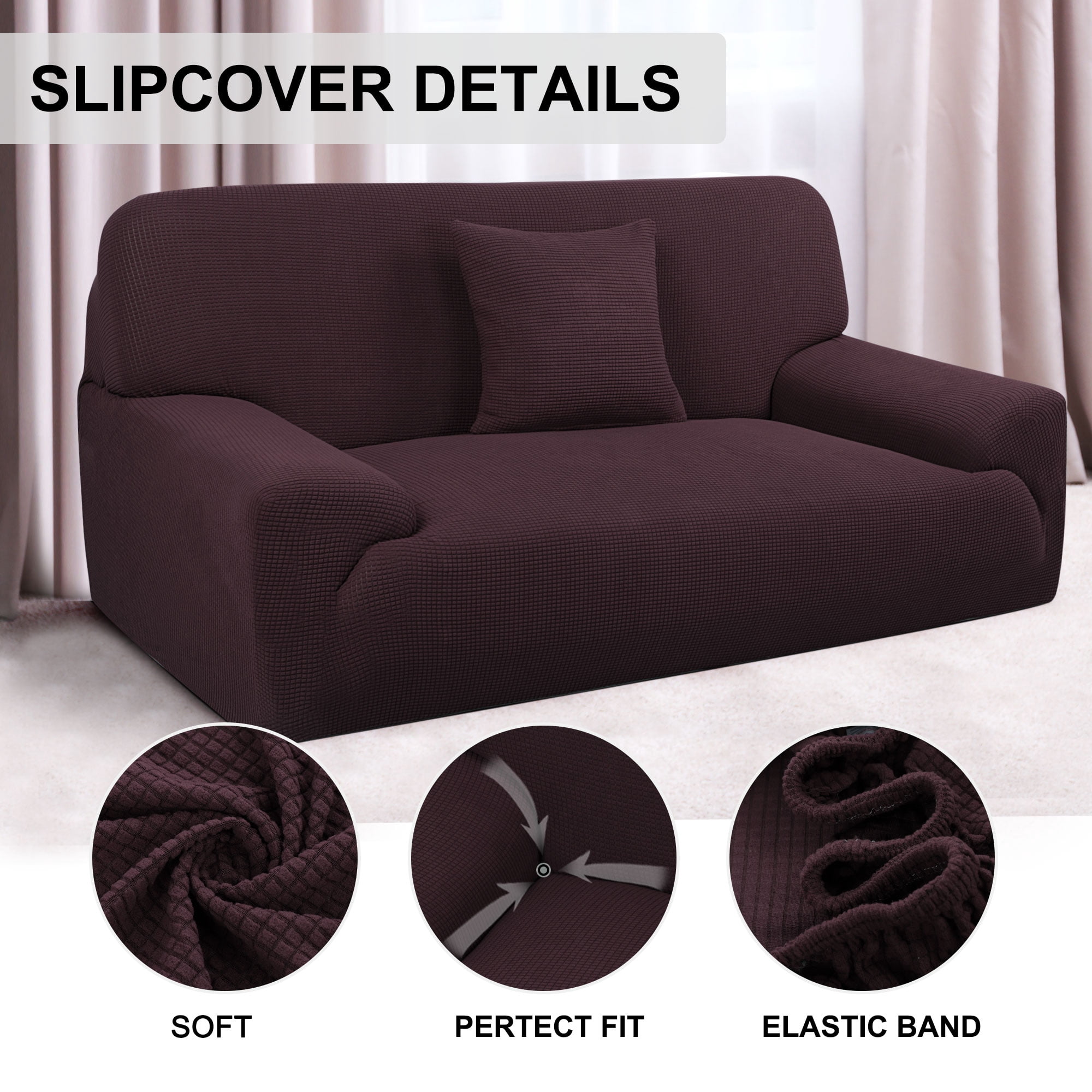 PiccoCasa Jacquard Sofa Covers Strech Thick Couch Slipcover, Coffee Color Medium