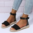 thumbnail image 4 of Sandals for Women Flat Denim Cloth Band Open Toe Sandal Buckle Ankle Strap Espadrille Sandals Vacation Beach Shoes, 4 of 5