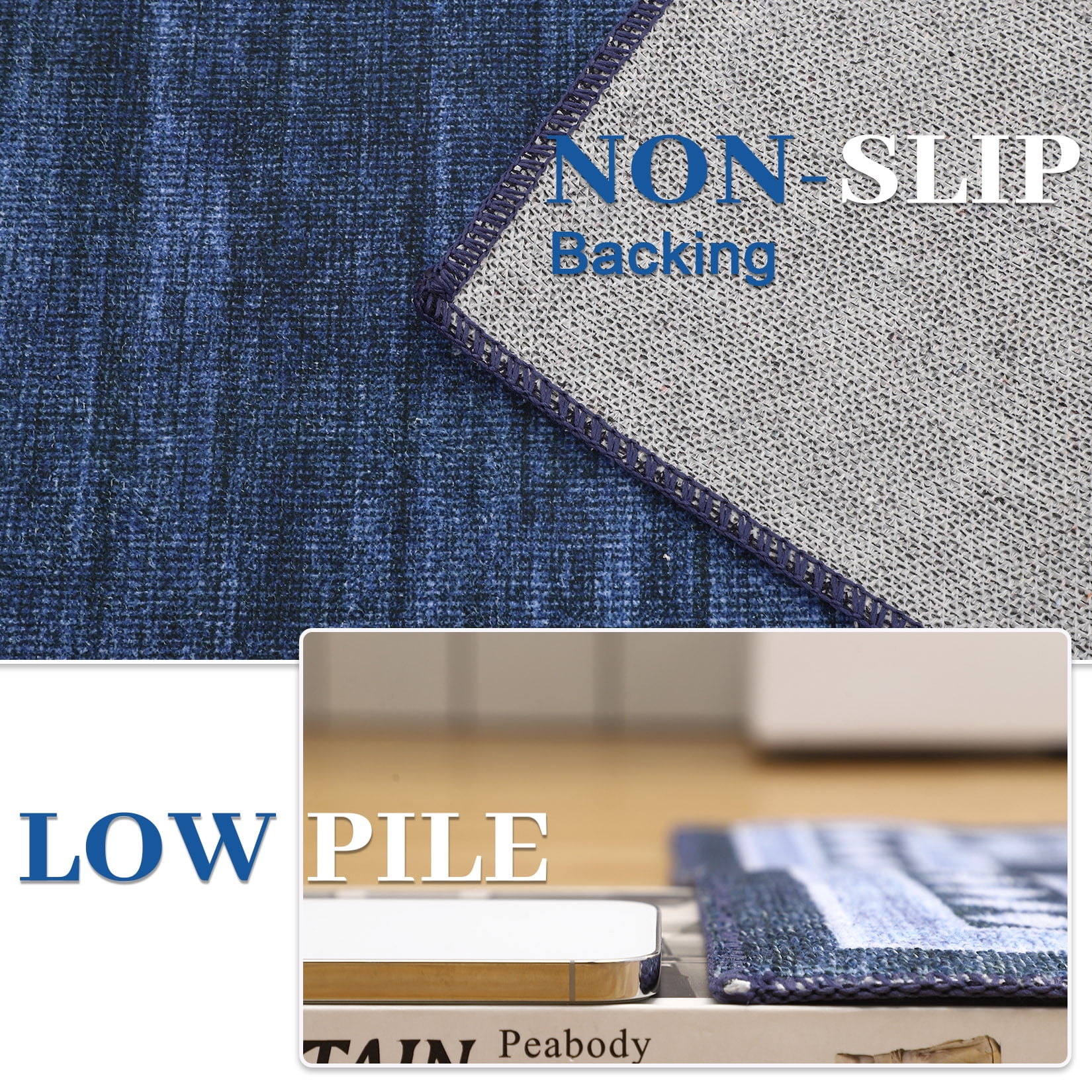CAROMIO Solid Area Rug Washable Border Rug Modern Geometric Floor Decor Perfect for Living Dining Room, 2' x 6' Blue
