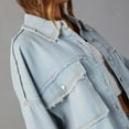 thumbnail image 3 of SWSMCLT Women's Denim Button Down Shirt High Low Fashion Outerwear Casual Western Top Pocket Shirt Shacket Blue Medium, 3 of 4