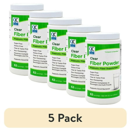 (5 pack) Quality Choice Clear Prebiotic Fiber Supplement Powder for Digestive Health - Tasteless, Non-Thickening Formula - 62 Servings, 8.3 Ounces - Ideal for Adults & Children 6 & Up Daily Fiber Powder
