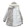 thumbnail image 2 of 2023 Winter Womens Parka Coat Thickened Overcoat for Women Winter Cozy Plush Lined Parka Jacket with Removable Hood Casual Pocket Loose Solid Zip up Fleece Outwear Up to 65% off, 2 of 7