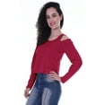thumbnail image 3 of Moomaya Womens Cold Shoulder Short Top Solid Full Sleeves Summer Tee Tops, 3 of 7