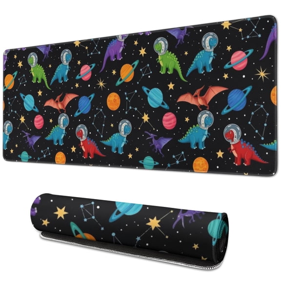 Long Mouse Pads for Desk,Black Cartoon Space Dinosaurs Pattern Desk Mats on Top Of Desks, Desk Mouse Pad Extra Large with 3mm Non-Slip Base and Stitched Edge for Gaming,Office,Work,Home 31.5"x11.8"